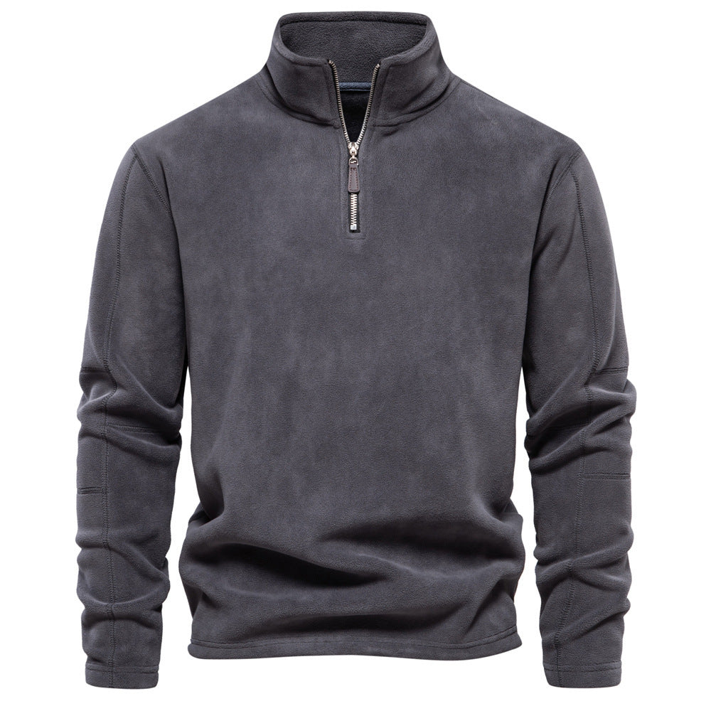Men's lightweight fleece pullover with short zipper and stand-up collar StylebySassy