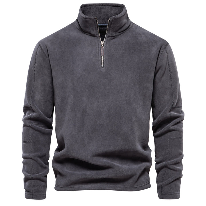Men's lightweight fleece pullover with short zipper and stand-up collar StylebySassy