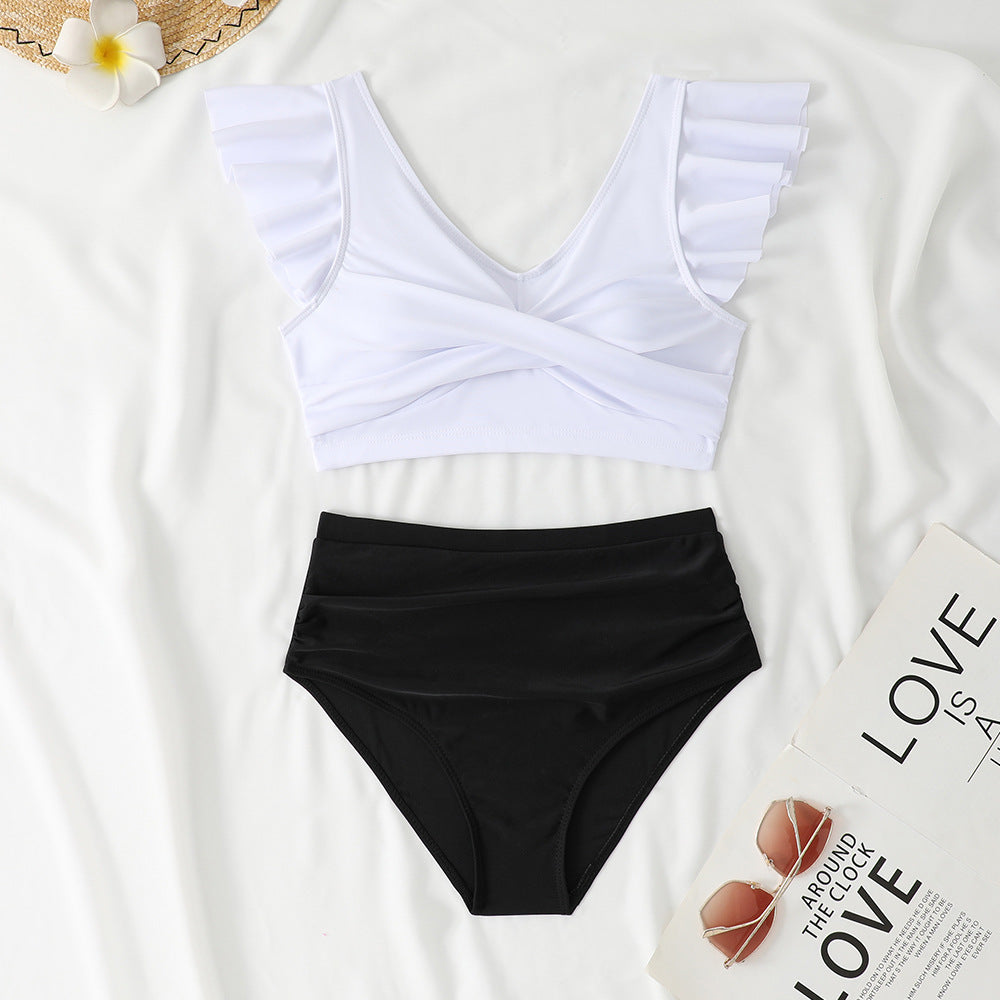 Ladies Two-Piece High-Waist Bikini Set with Ruffle Details StylebySassy