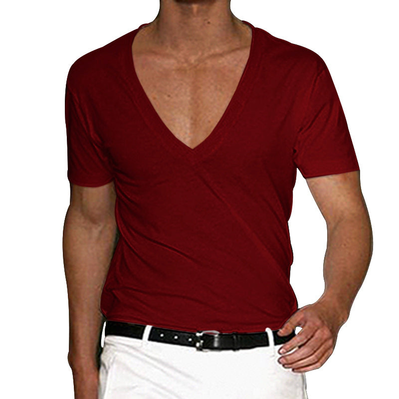 Men's deep V-neck short sleeve shirt made of cotton stretch with a tailored fit StylebySassy