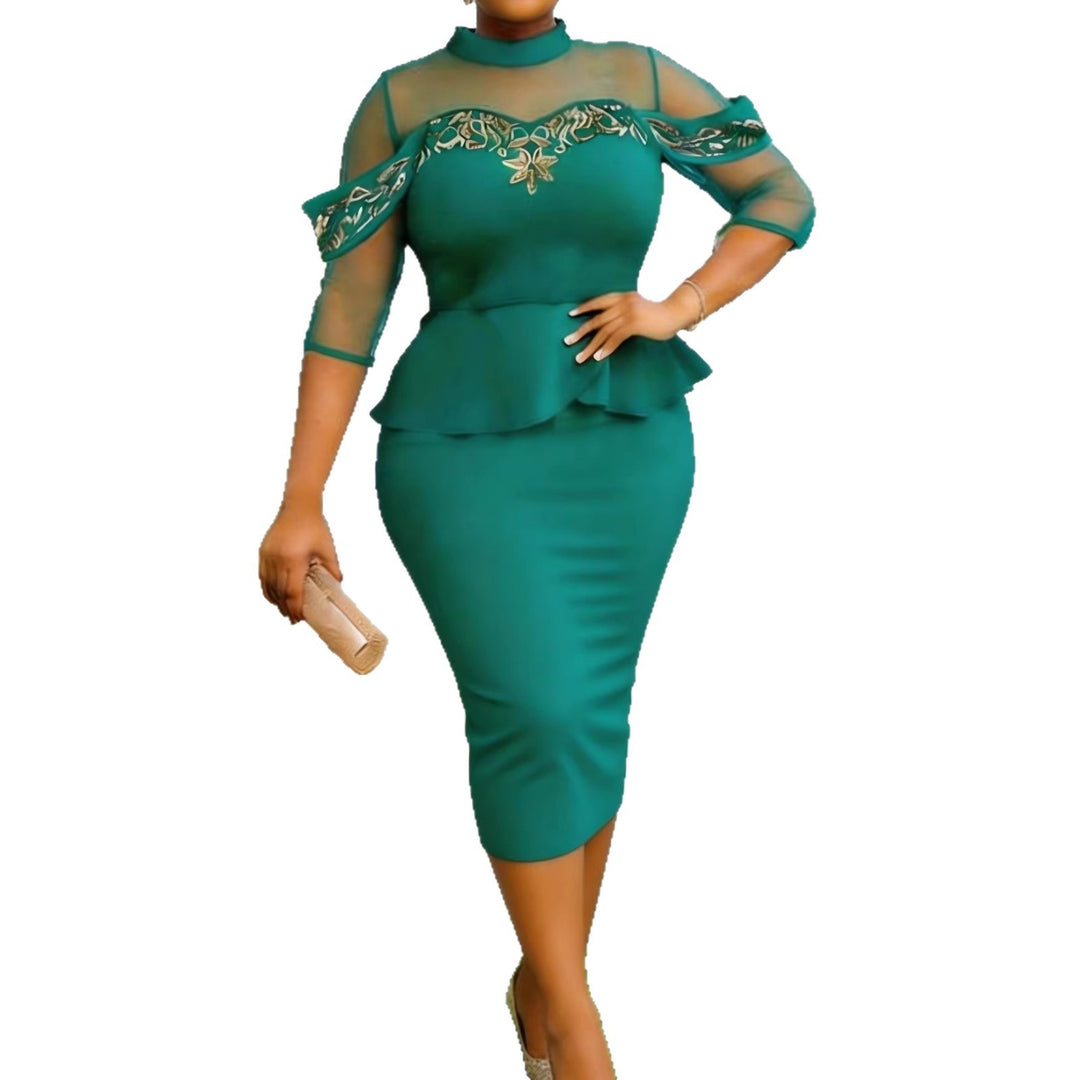 Women's fitted dress with transparent sleeves and sophisticated tulle overlay StylebySassy