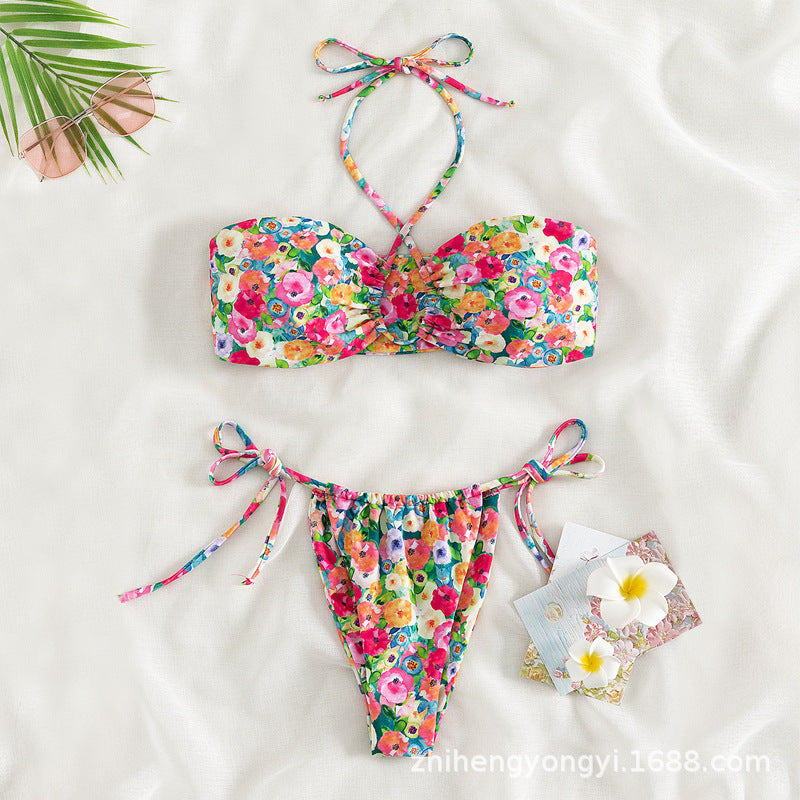 Women's Bandeau Bikini with Playful Flower Design StylebySassy