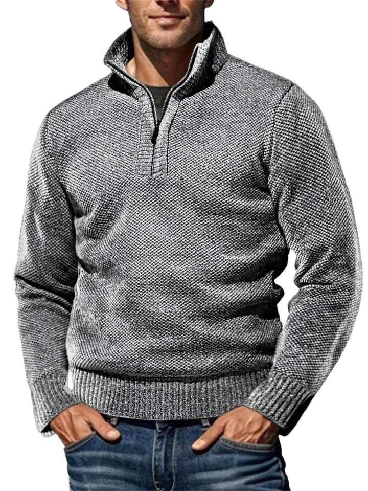 Men's coarse knitted sweater with half zipper and high stand-up collar StylebySassy