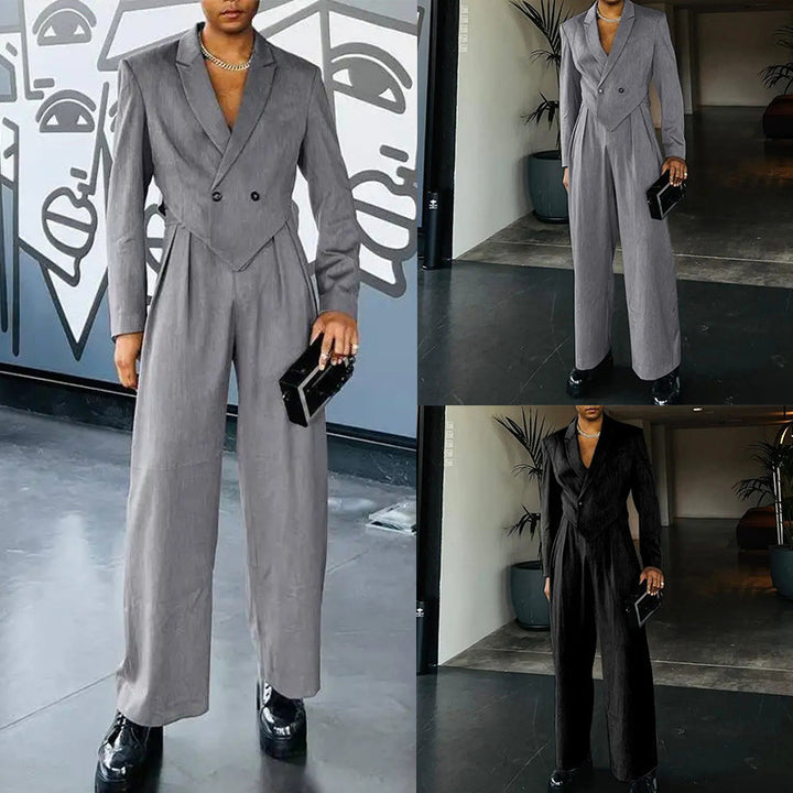 Ladies nan Business set with asymmetrical draped blazer and pleated pants with elastic waistband StylebySassy
