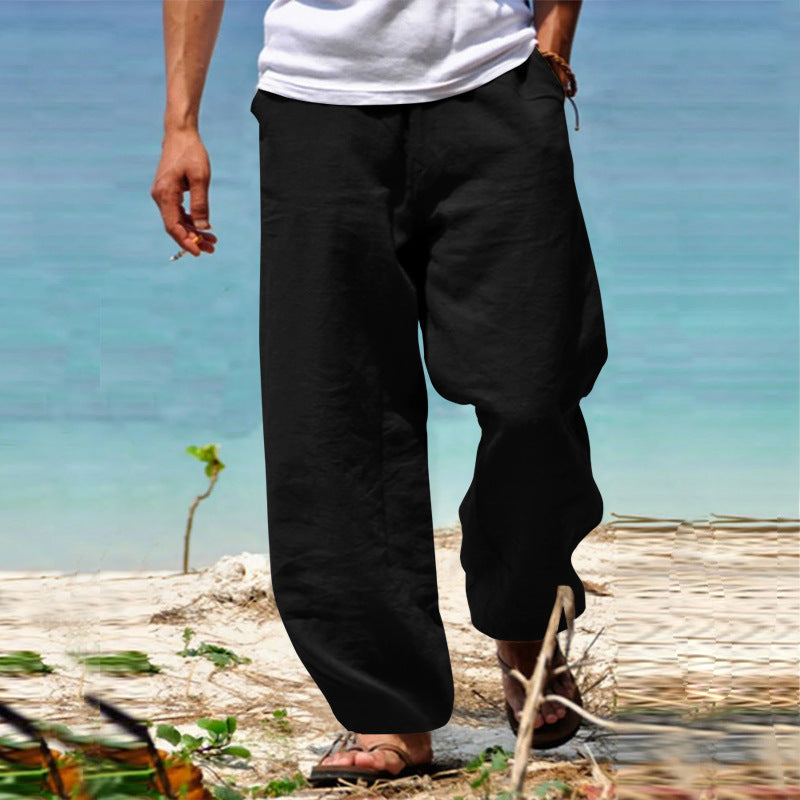 Men's casual beach pants in palazzo cut made of breathable linen-cotton blend with comfort waistband StylebySassy