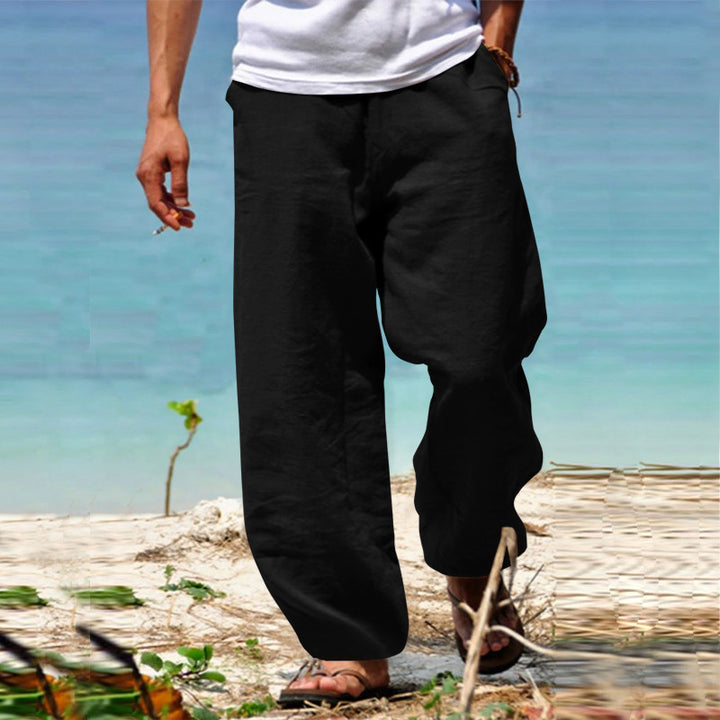 Men's casual beach pants in palazzo cut made of breathable linen-cotton blend with comfort waistband StylebySassy