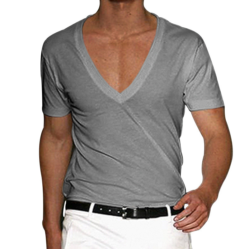 Men's deep V-neck short sleeve shirt made of cotton stretch with a tailored fit StylebySassy