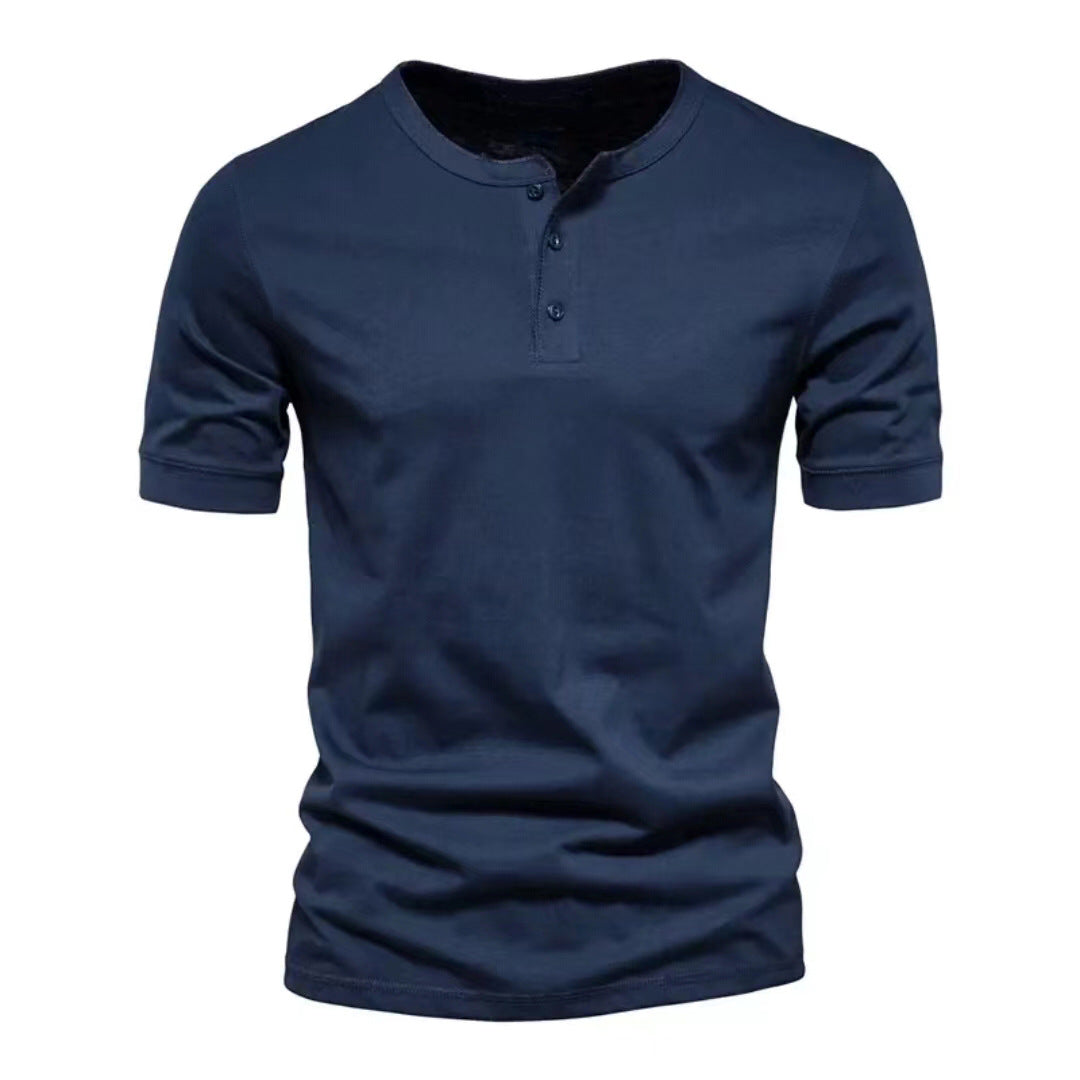 Men's tailored short-sleeve Henley shirt made of cotton blend with button placket StylebySassy