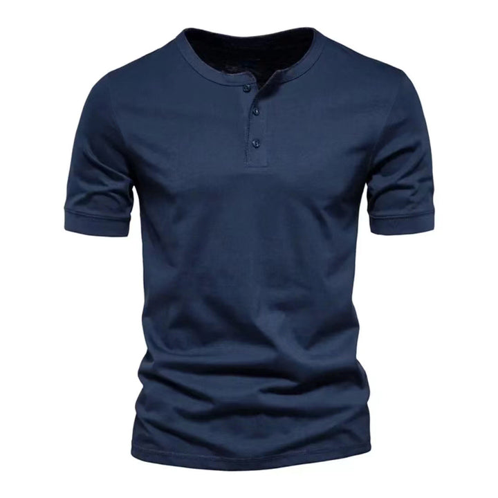 Men's tailored short-sleeve Henley shirt made of cotton blend with button placket StylebySassy