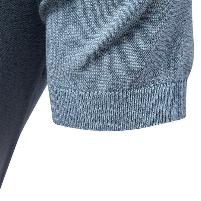Men's modern short sleeve polo shirt made of fine knit with open lapel collar and horizontal contrast yoke StylebySassy