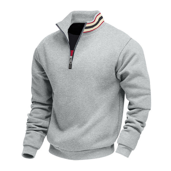 Men's half-zip sweatshirt with sporty ring collar and soft fleece inner lining StylebySassy