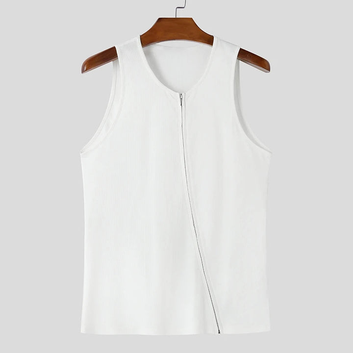 Women nan finely structured sleeveless top with asymmetrical diagonal zipper StylebySassy