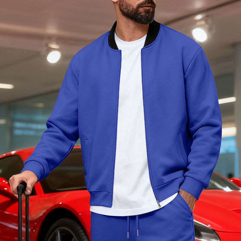 Men's Nan Urban Sweat Track Jacket with Stand Collar Concealed Zipper Elastic Rib Cuffs and Side Pockets StylebySassy