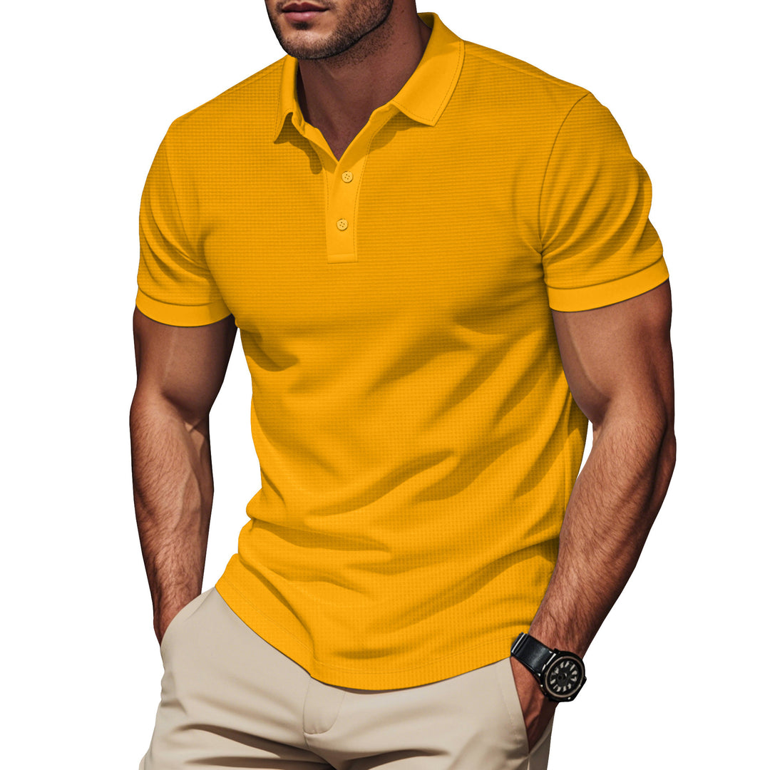 Men's breathable polo with fine waffle structure and two-button placket fitted silhouette StylebySassy