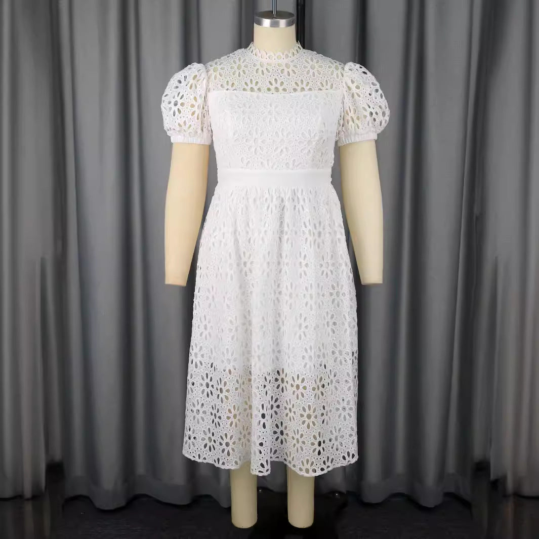 Ladies Elegant Dress with Floral Borders and Puff Sleeves StylebySassy