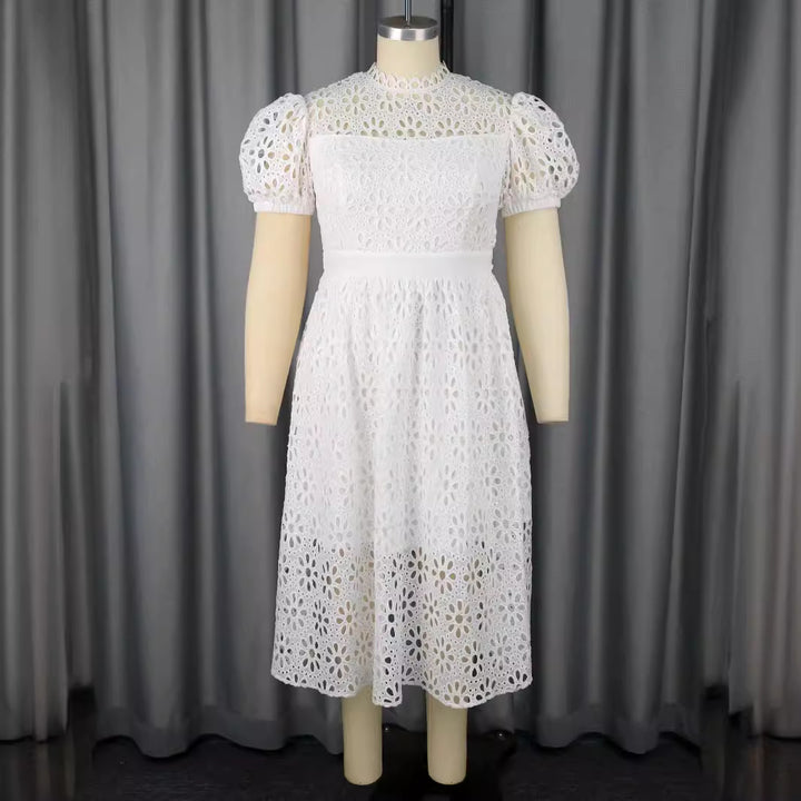 Ladies Elegant Dress with Floral Borders and Puff Sleeves StylebySassy