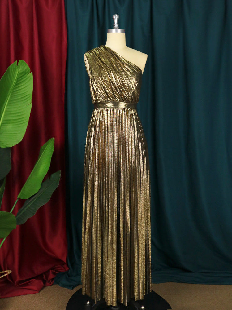 Ladies pleated evening dress with shimmering top StylebySassy