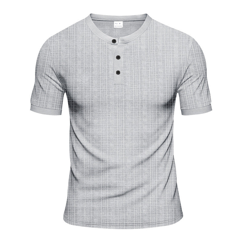 Men's nano band collar henley with fine mesh structure and slim fit StylebySassy