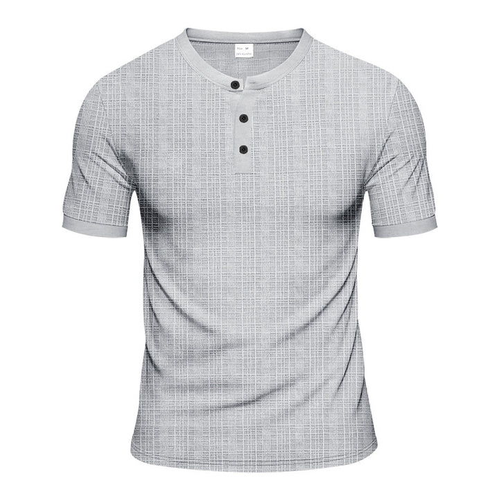 Men's nano band collar henley with fine mesh structure and slim fit StylebySassy