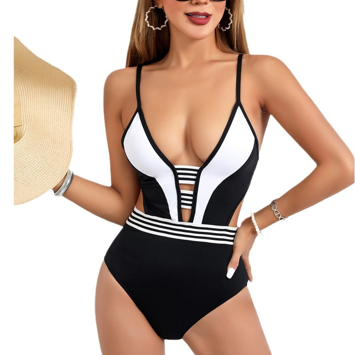 Women's Sporty One-Piece Swimsuit with Deep V-Neck and Side Cut-Outs StylebySassy
