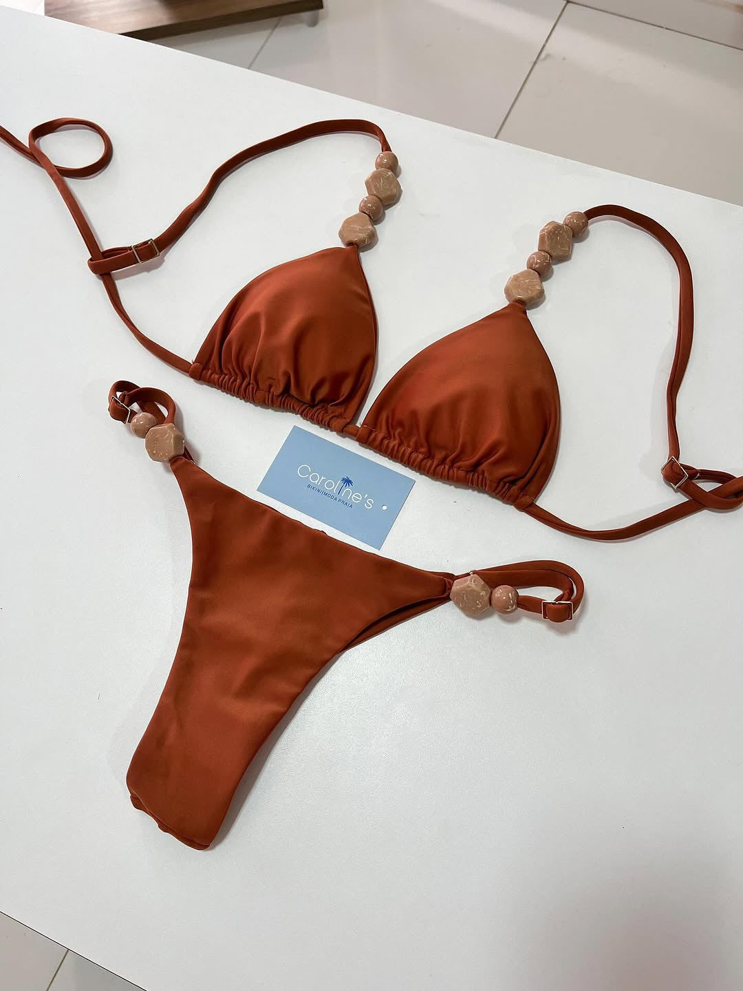 Women Triangle Bikini with elastic bands and decorative details StylebySassy
