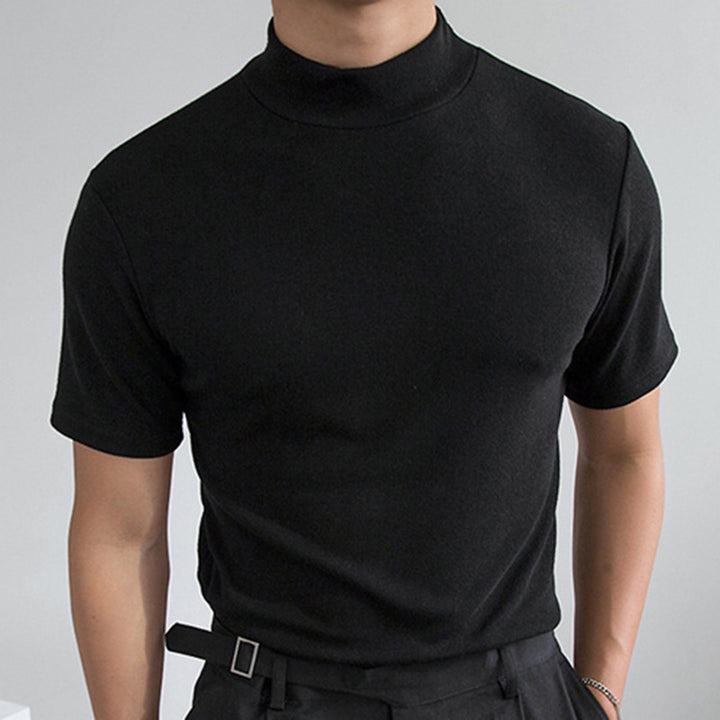 Men's fitted short-sleeve stand collar top made of cotton-elastane StylebySassy