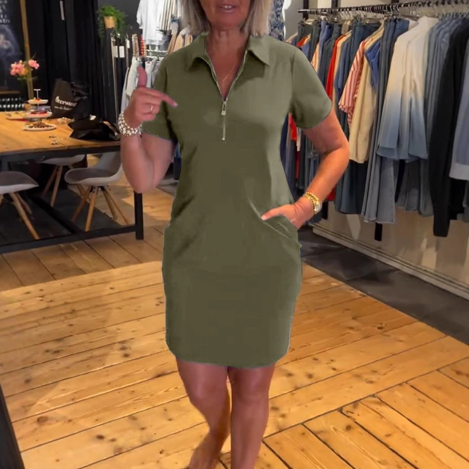 Women's nan leggeres polo dress with zipper collar, short sleeves and practical side pockets StylebySassy