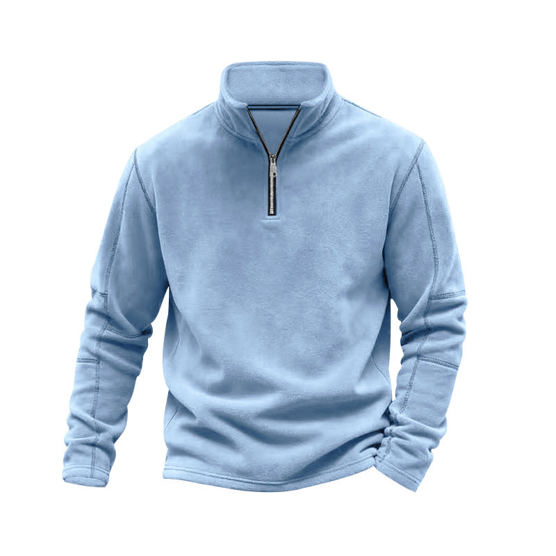 Men's lightweight fleece pullover with half zipper and stand-up collar StylebySassy