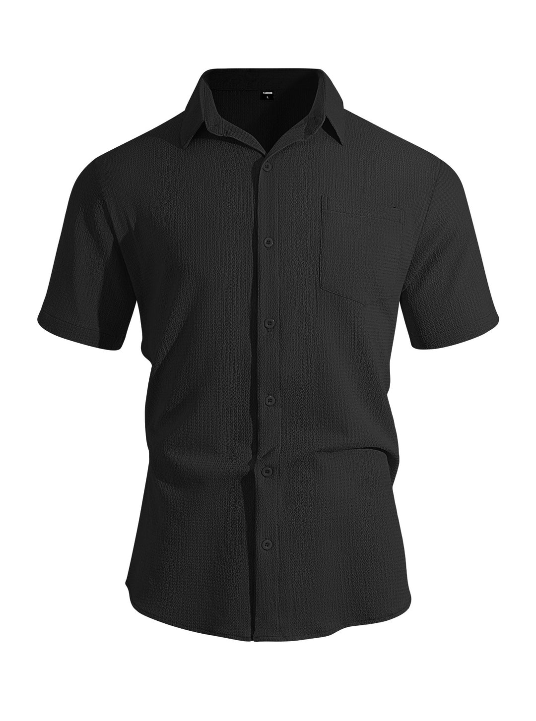 Men's short-sleeve shirt in textured cotton yarn look with Kent collar and applied breast pocket StylebySassy