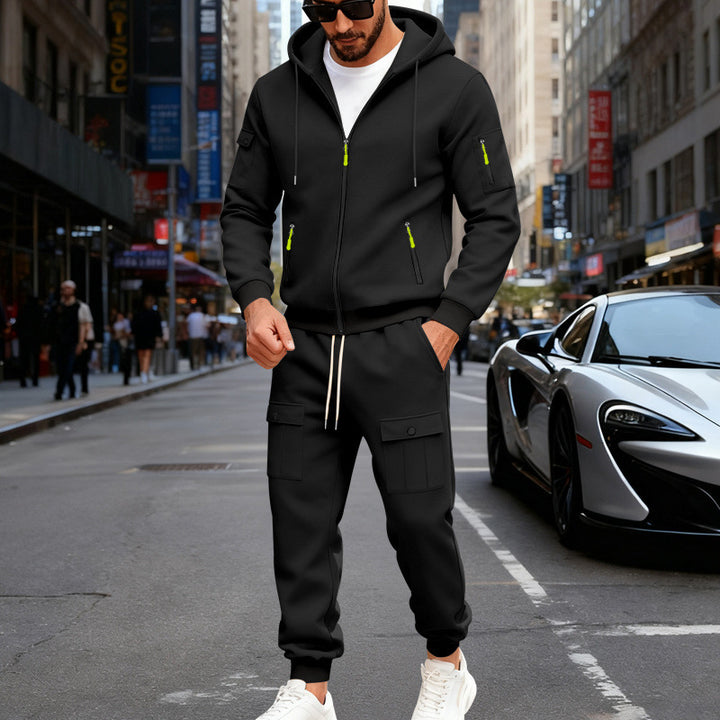 Men's urban hooded tracksuit made of cotton blend with cargo pockets and functional zippers StylebySassy