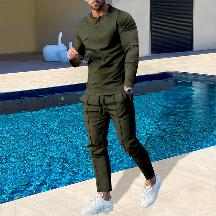Men's nano athletic Henley long sleeve shirt and tapered jogging pants with decorative seams StylebySassy