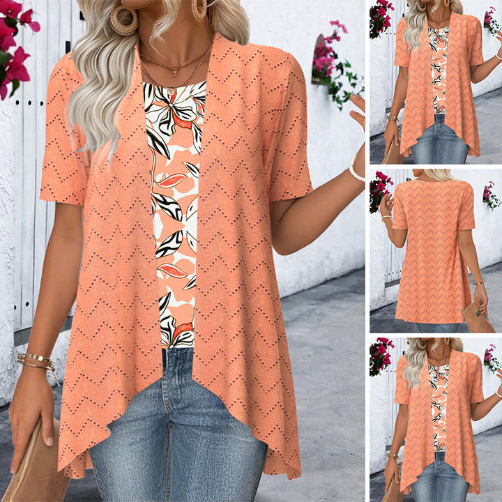 Women's Ajour knit cardigan with asymmetrical pointed hem and short sleeves StylebySassy