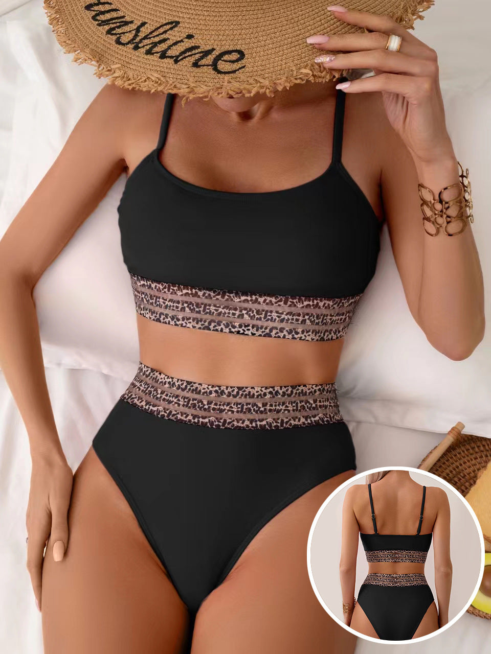 Women's High-Waisted Bikini Set with Fashionable Leopard Details StylebySassy