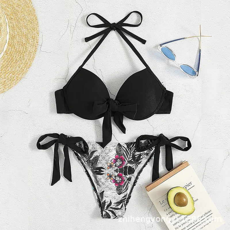 Women's bikini with knot-shaped top and floral bottom StylebySassy