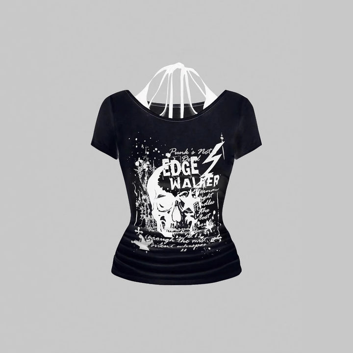Ladies creative graphic T-shirt with seductive back neckline StylebySassy