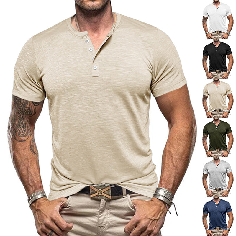 Men's nano athletic Henley t-shirt made of structured slub cotton with short button placket StylebySassy