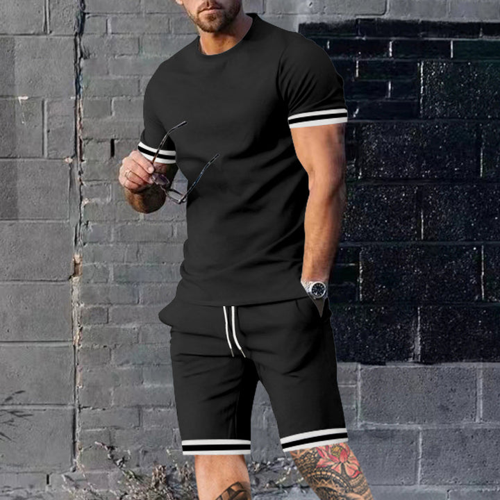 Men's athletic leisure set made of cotton fine jersey with contrast cuffs and drawstring short pants StylebySassy