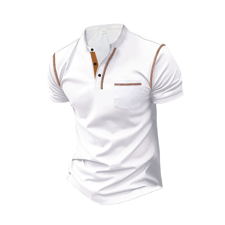 Men's short-sleeve polo in Henley style with stand-up collar, chest pocket and contrast stitching StylebySassy