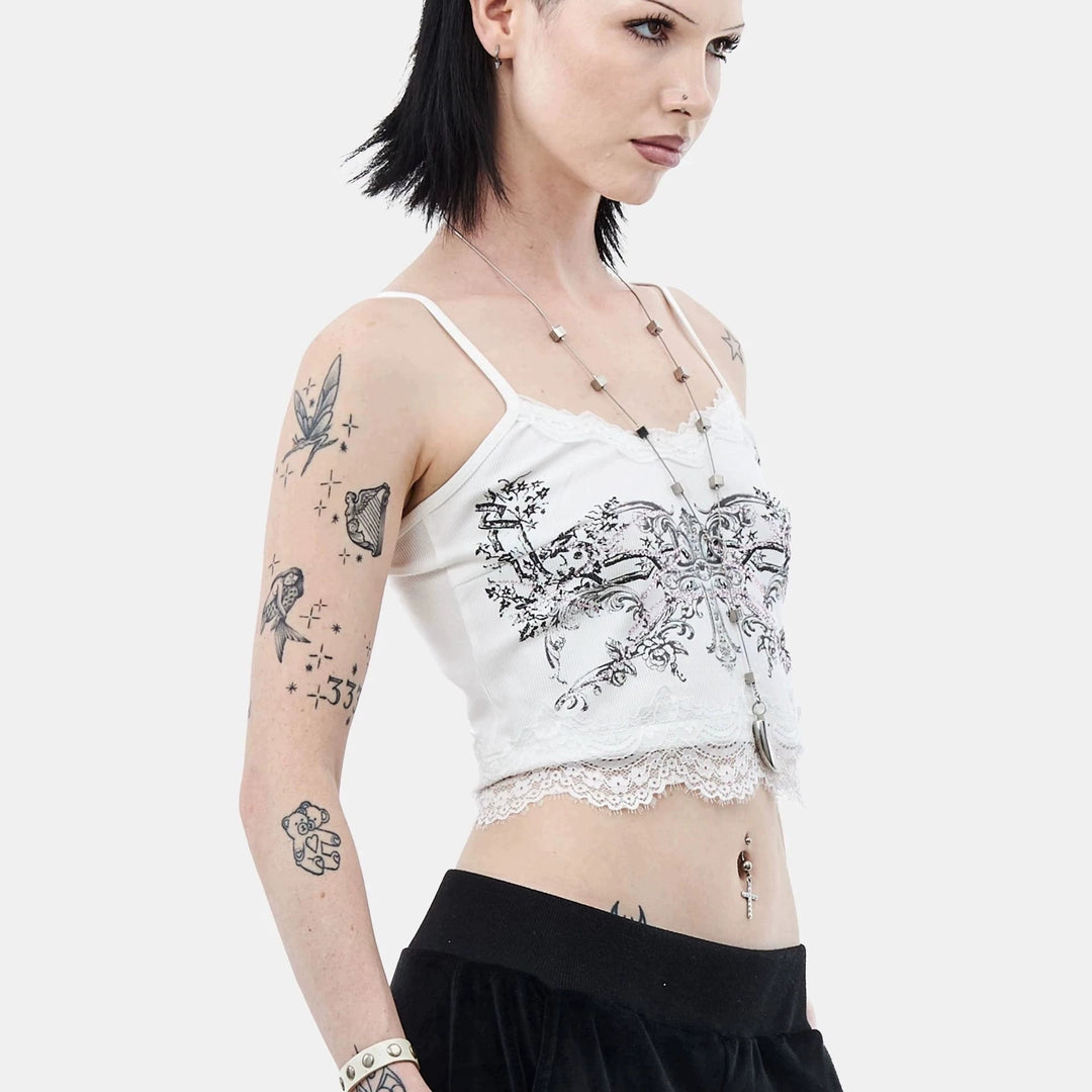 Women Lace Camisole with Floral Print StylebySassy