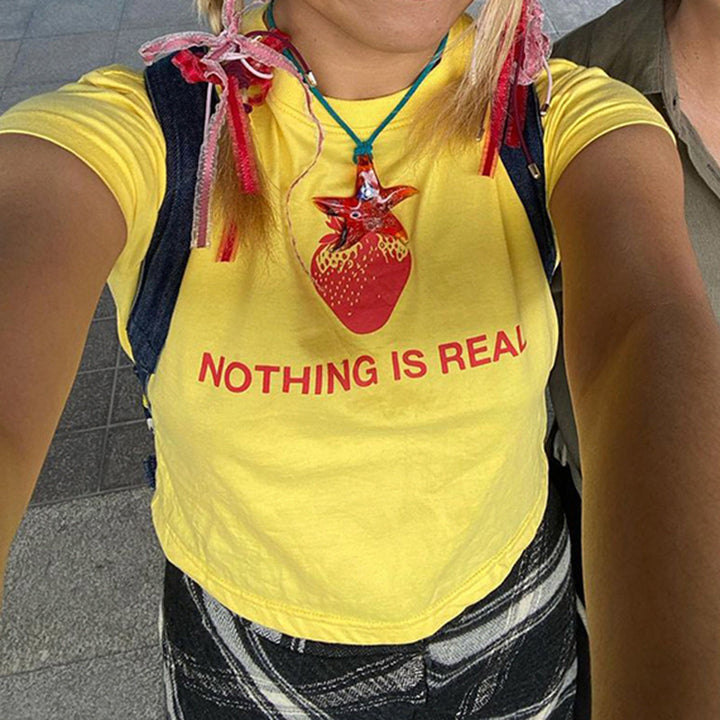Women Creative Graphic T-Shirt with Strawberry Motif StylebySassy