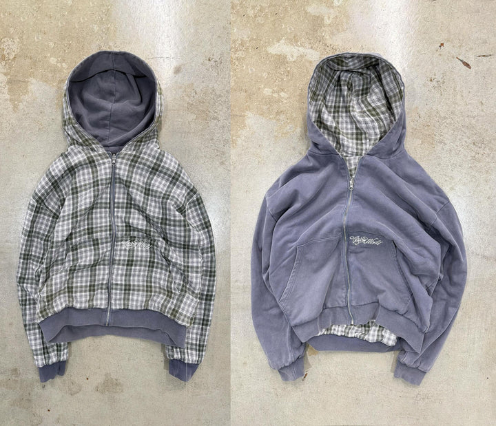 Unisex nan reversible hoodie jacket with checked lining, full zip and kangaroo pocket StylebySassy