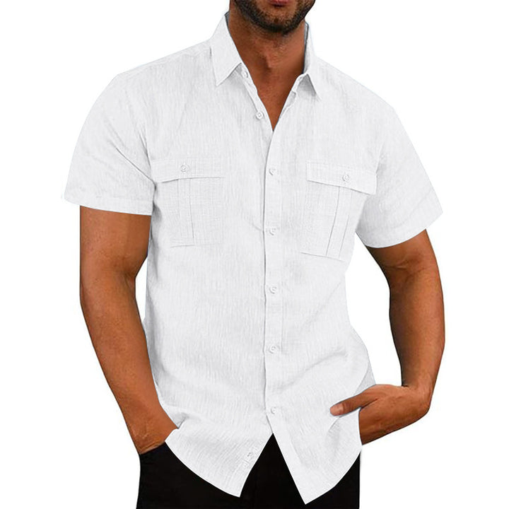 Men's Nan Lightweight Structured Short Sleeve Shirt with Chest Flaps and Full Button Placket StylebySassy