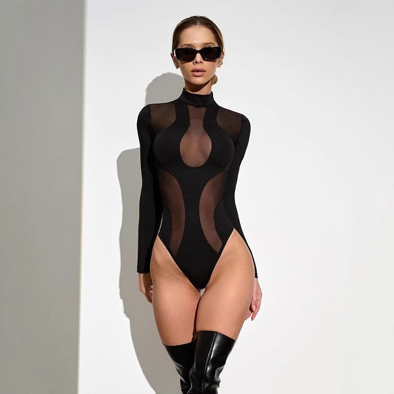 Women's long sleeve bodysuit with transparent inserts StylebySassy