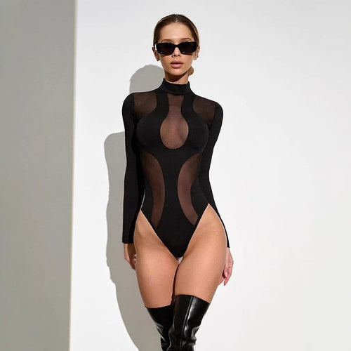 Women's long sleeve bodysuit with transparent inserts StylebySassy
