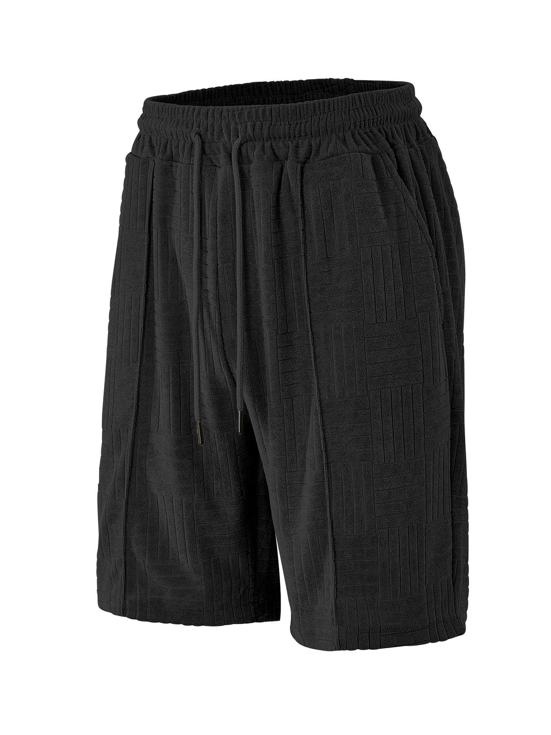 Men's structured terry Bermuda shorts with elastic drawstring waistband and inset pockets StylebySassy