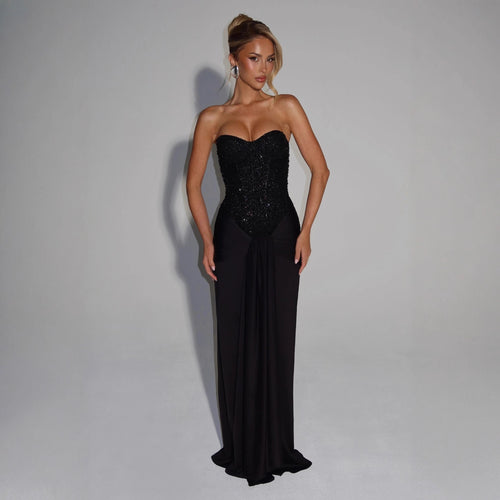 Women's Strapless Glamour Evening Dress with Draped Waist StylebySassy
