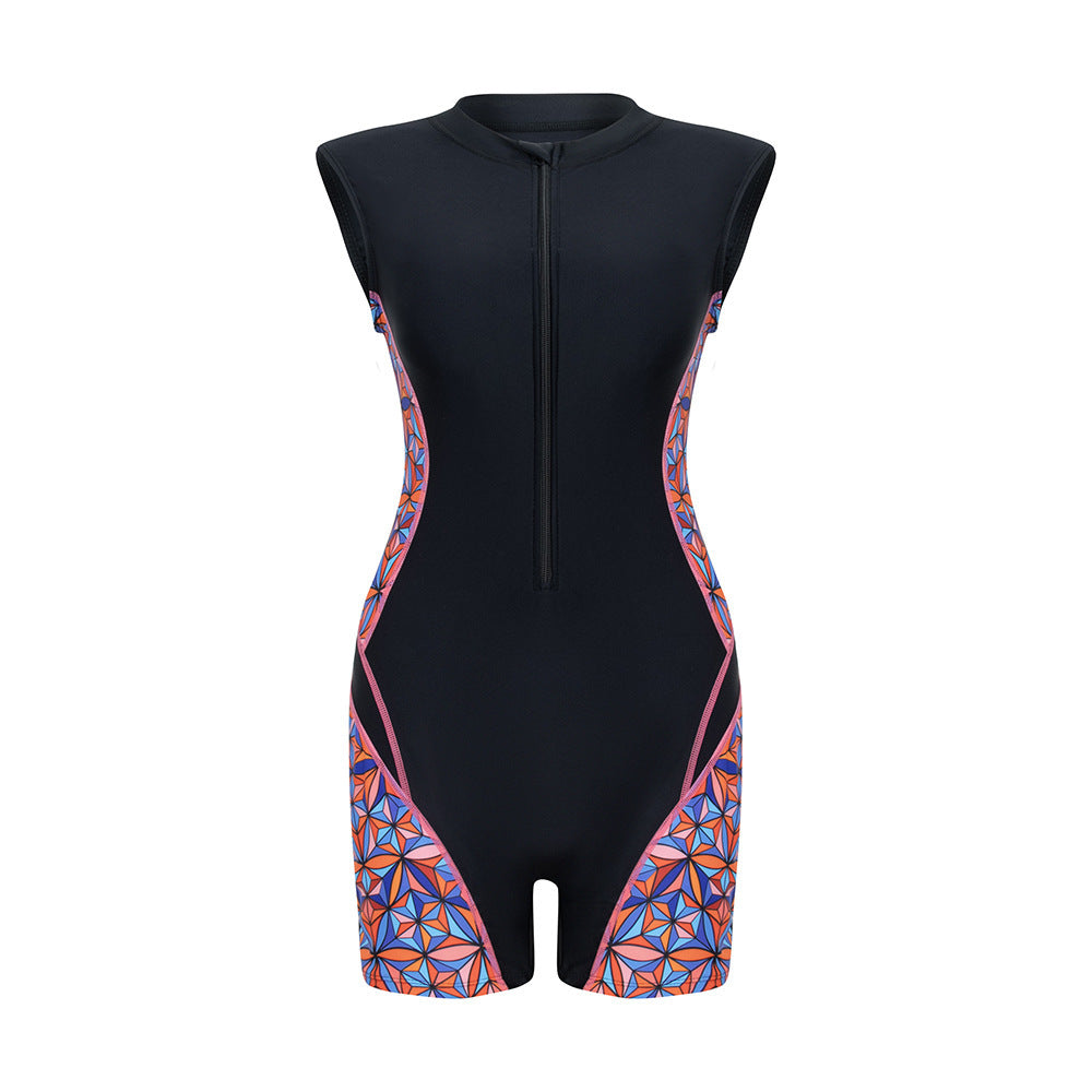 Women's Sporty Long Sleeve Swimsuit with Modern Graphic Accents StylebySassy