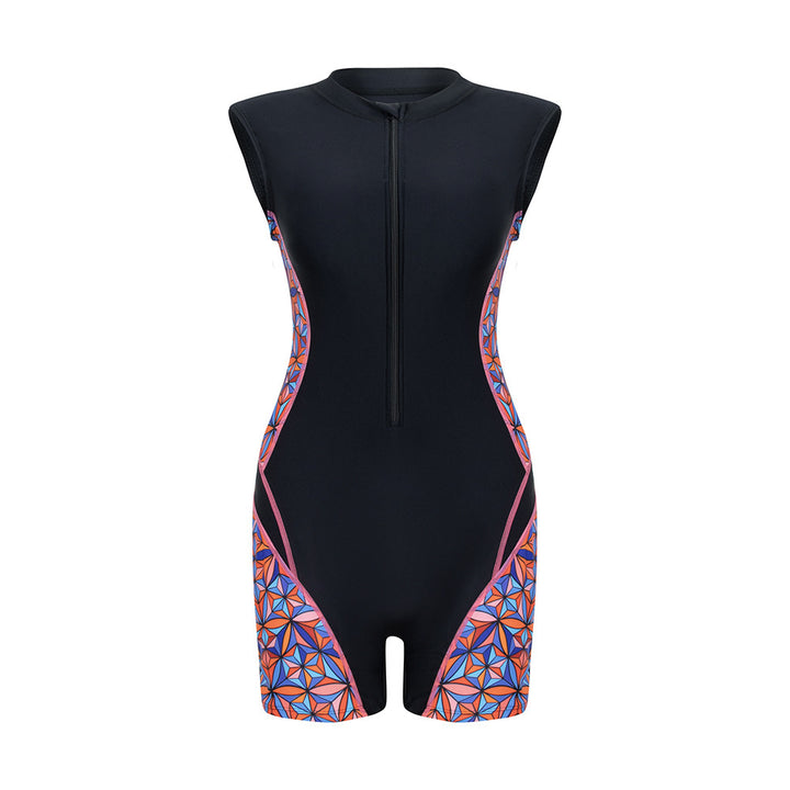Women's Sporty Long Sleeve Swimsuit with Modern Graphic Accents StylebySassy