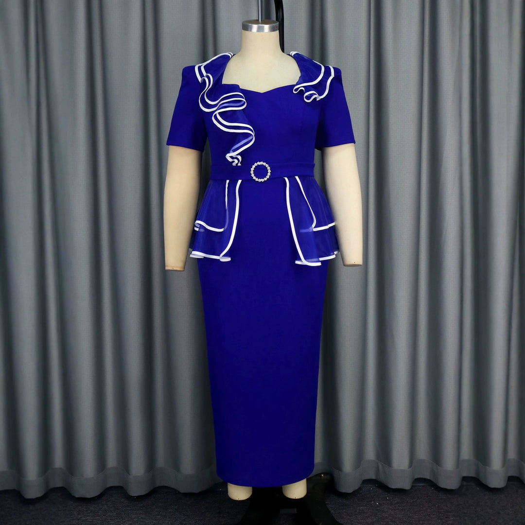 Women's elegant midi dress with ruffle details and fitted belt StylebySassy