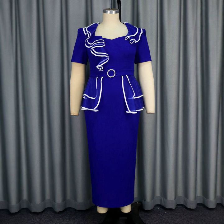 Women's elegant midi dress with ruffle details and fitted belt StylebySassy